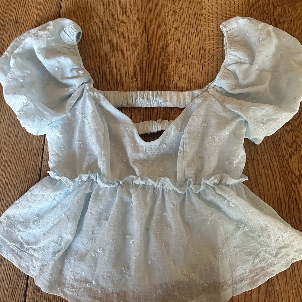 Trixxi Light Blue Lace-Trimmed Top